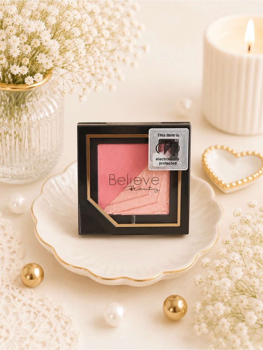 Believe Beauty "Risky Business" Matte and Shimmer Mauve Blush Duo W/ Bonus Brush